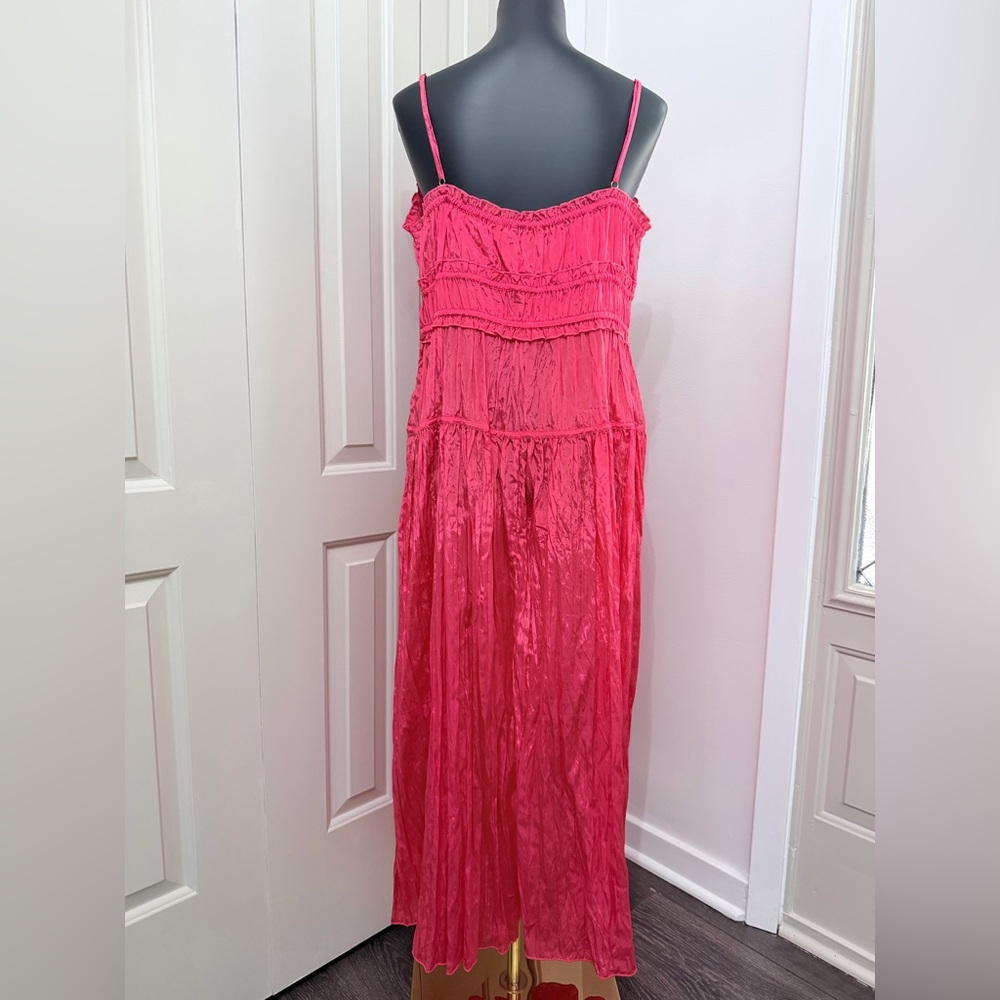 J. Crew Hot Pink Ruched Midi Dress - Picture 6 of 9